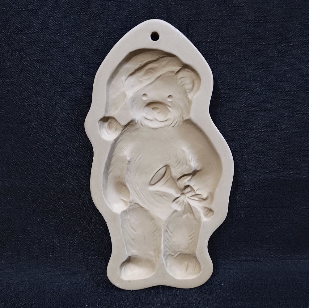 Vintage Brown Bag Cookie Mold Teddy Bear W Horn, Santa Hat Hill Design Inc. 1990